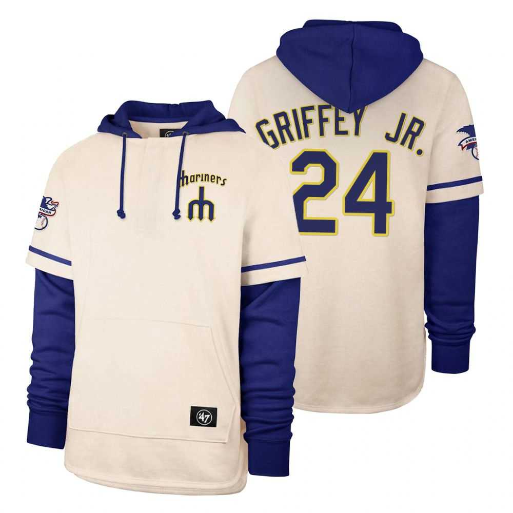 Men Seattle Mariners 24 Griffey jr Cream 2021 Pullover Hoodie MLB Jersey